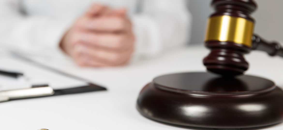 Judge Gavel Deciding On Marriage Divorce. Hands Of Judge, Signin